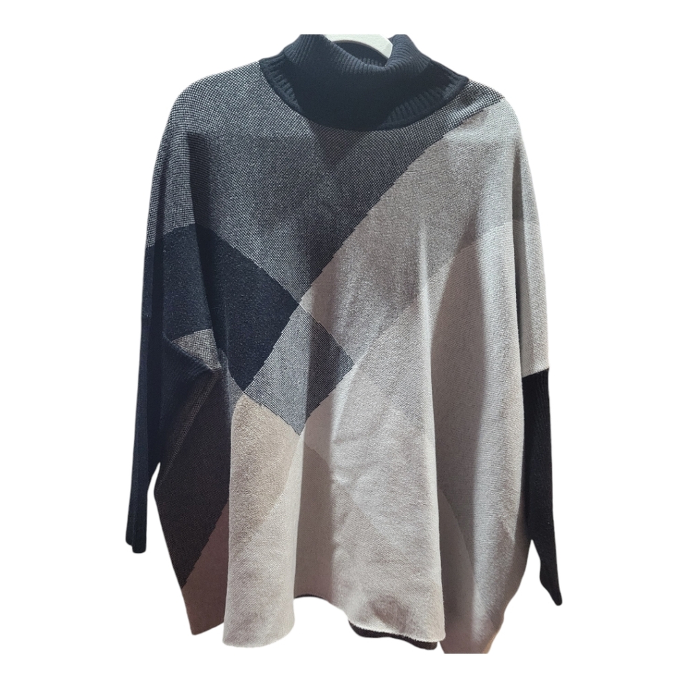Joseph A Color Block Sweater Cowl Neck Size Large Soft